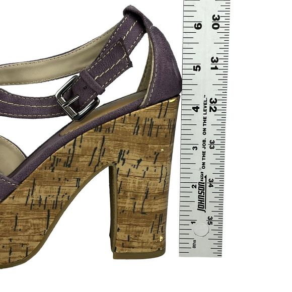 MixIt Strappy High Heel Shoes 6.5 Open Toe Cork 4” Heels Purple Suede 022-8051 - Picture 16 of 16